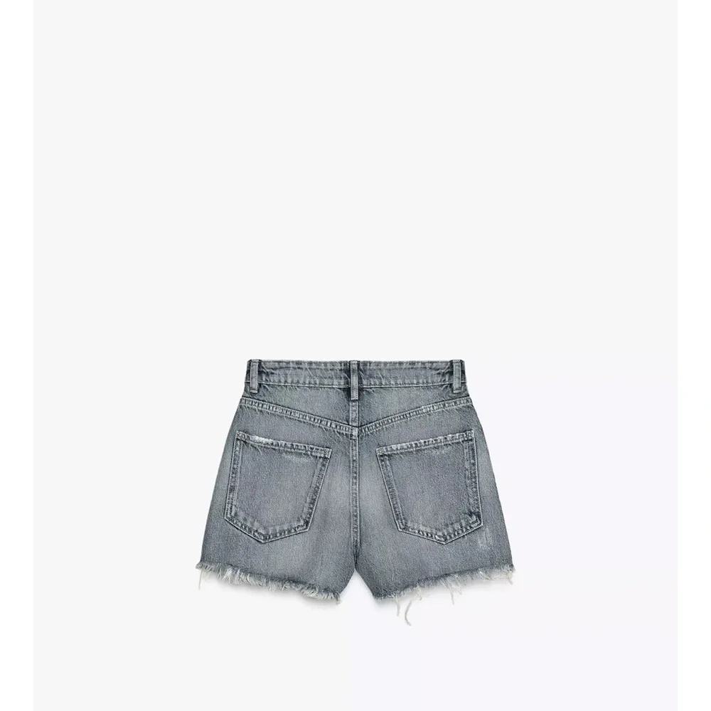 ZARA TRF RIPPED HIGH RISE DENIM SHORTS - Picture 8 of 10